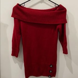 Red off the shoulder 3/4 sleeve sweater